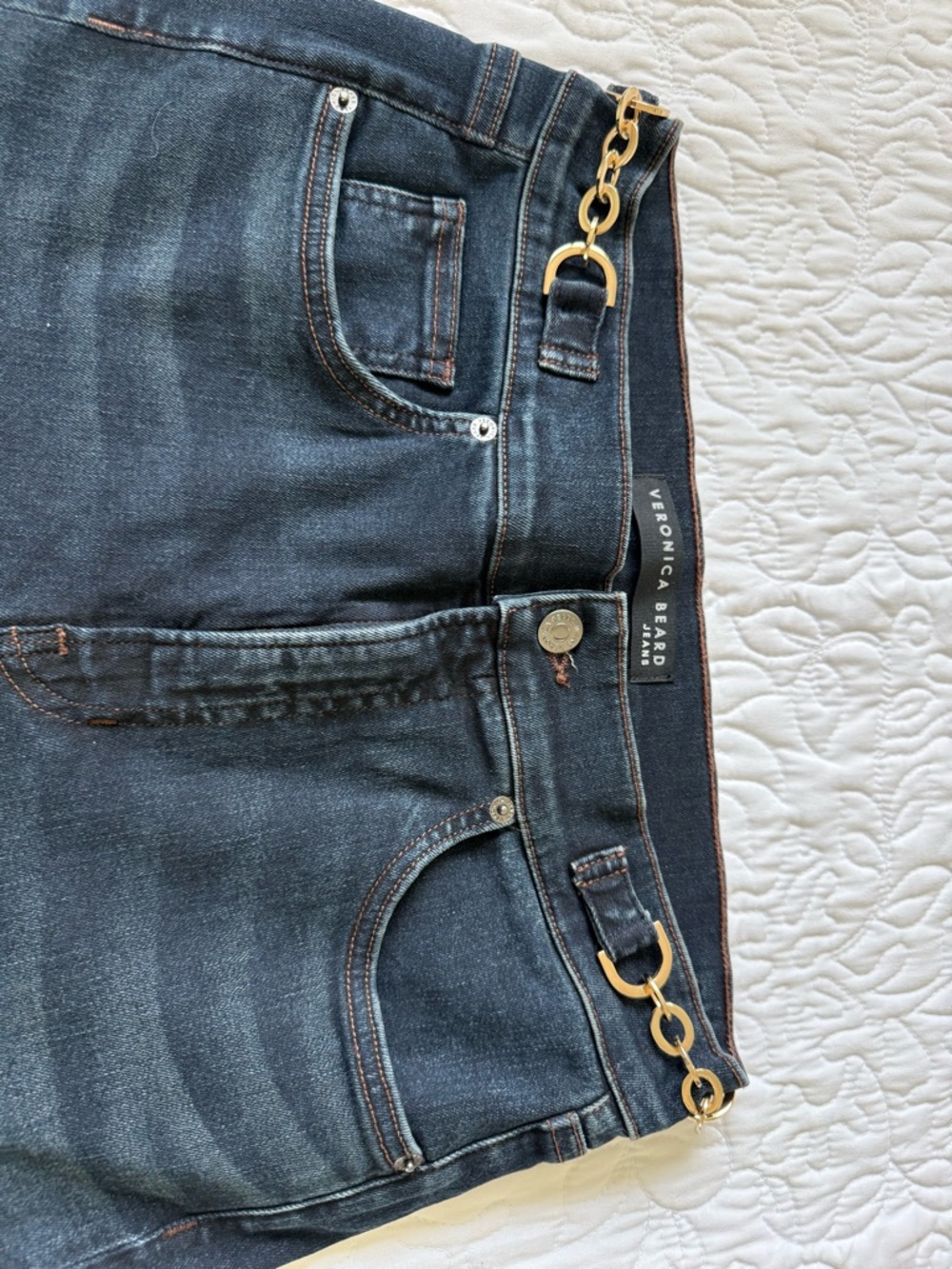 Veronica Beard Indigo Denim Jeans with Copper Stitching